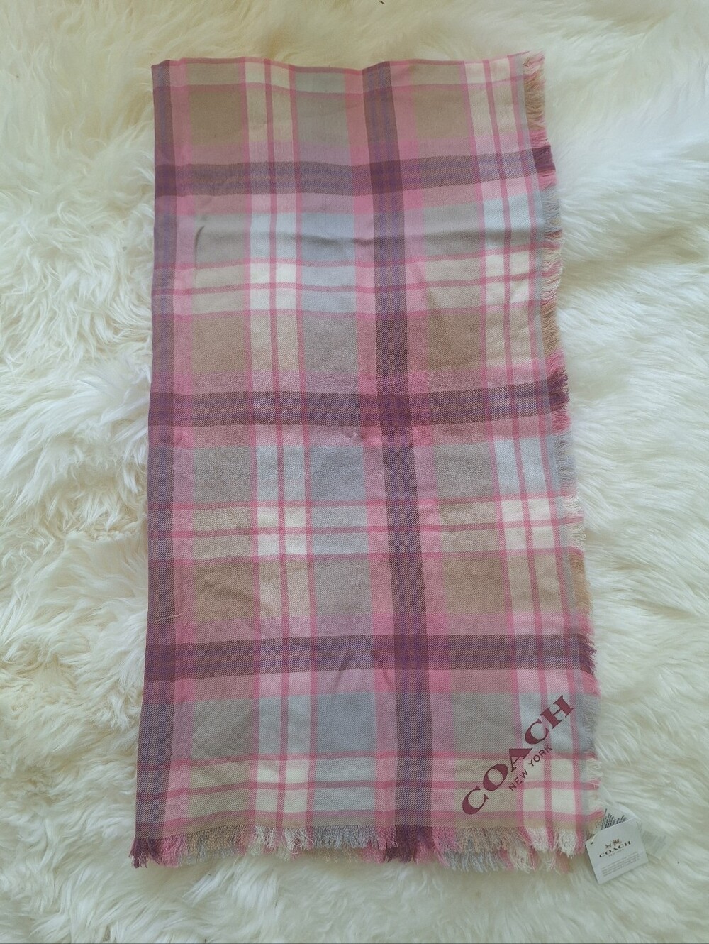 NWT Coach F77768 Wool Stripe Plaid Oversized Square Scarf Shawl